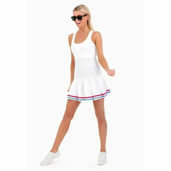 strapless open back dress Pleated Tennis Skirt in White main image 1